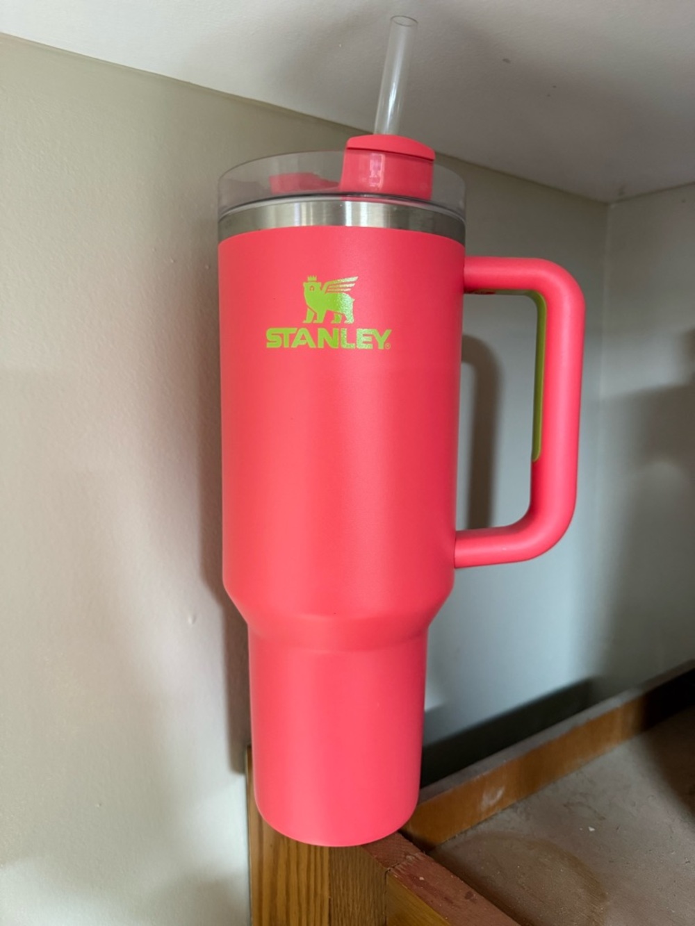 Stanley Coral Pink Travel Tumbler with Handle and Straw